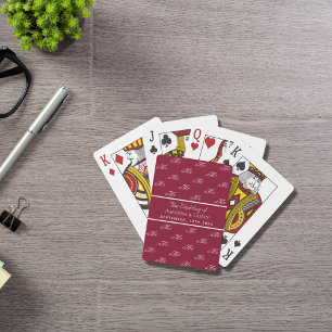 Burgundy white monogram couple initials wedding playing cards