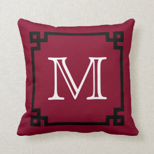 Burgundy White Monogram Greek Key Cushion