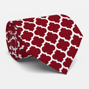 Burgundy White Moroccan Quatrefoil Pattern #5 Tie