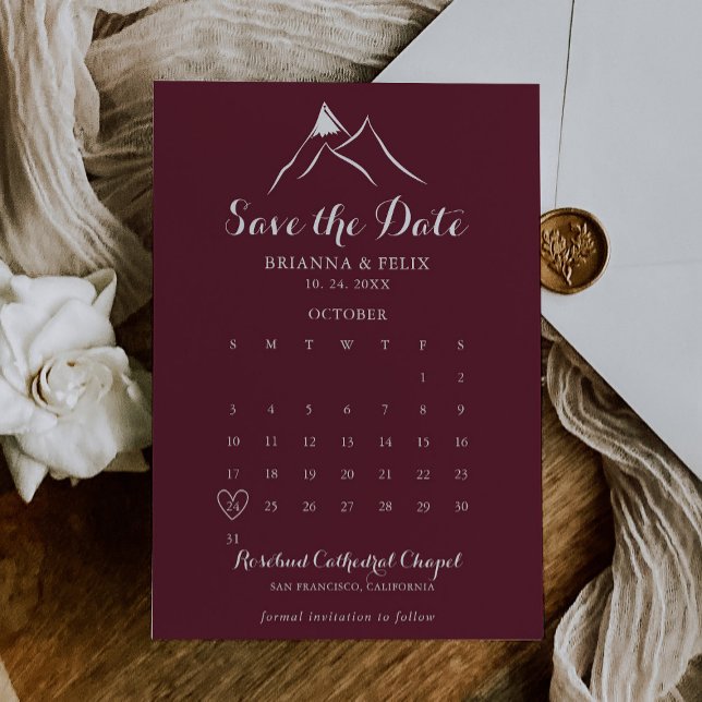 Burgundy White Mountain Save the Date Calendar (Creator Uploaded)