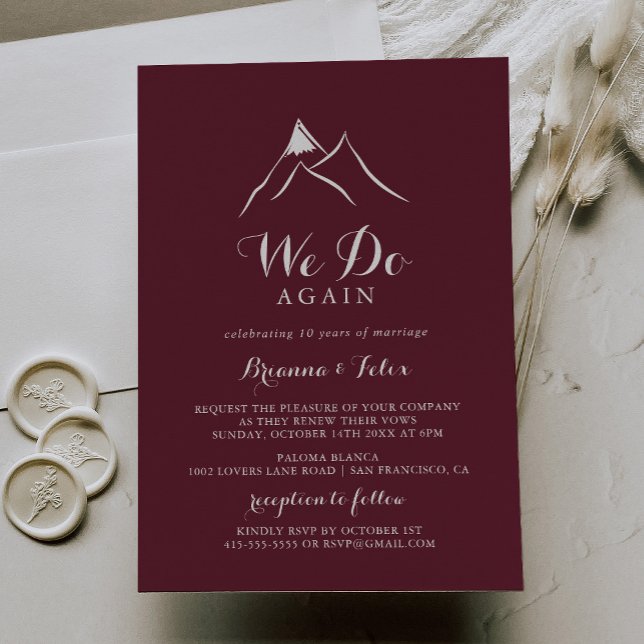 Burgundy White Mountain We Do Again Vow Renewal Invitation (Creator Uploaded)