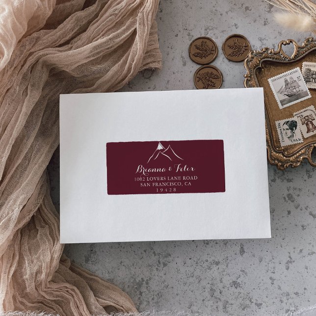 Burgundy White Mountain Wedding RSVP Address Label (Creator Uploaded)