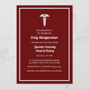 Burgundy White Nursing School Graduation Party Invitation