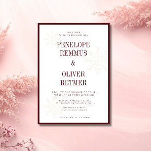 Burgundy White Old Money Snowflakes Winter Wedding Invitation