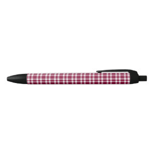 Burgundy White Plaid Pattern Black Ink Pen