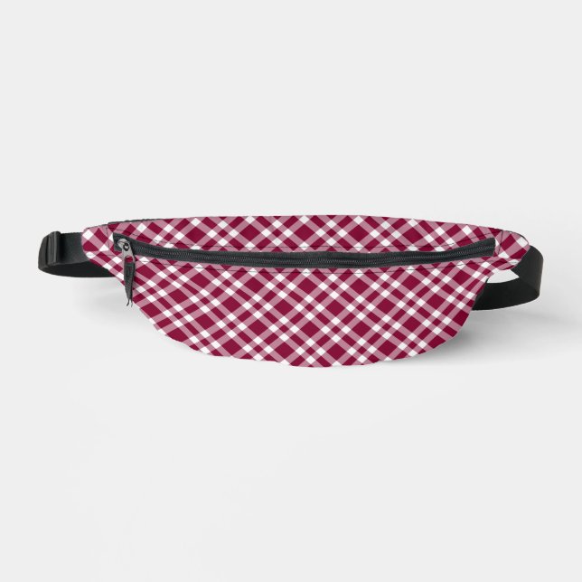Burgundy White Plaid Pattern Bum Bags (Front)