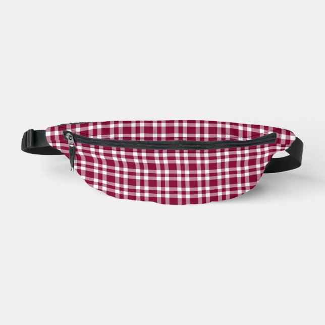 Burgundy White Plaid Pattern Bum Bags (Front)