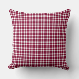 Burgundy White Plaid Pattern Cushion