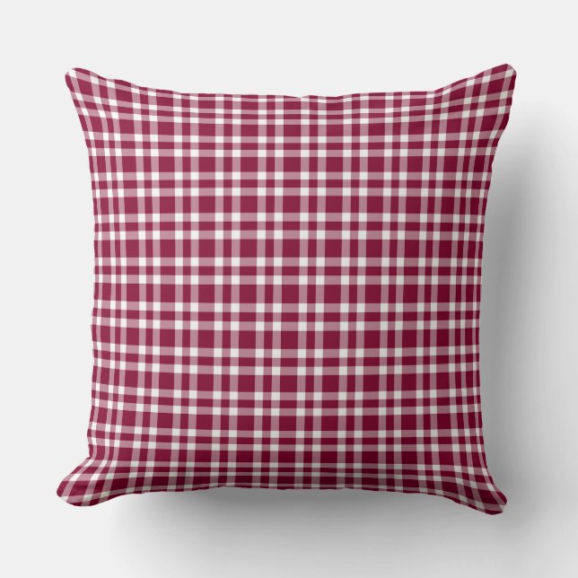 Burgundy White Plaid Pattern Cushion (Front)