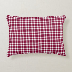 Burgundy White Plaid Pattern Decorative Cushion