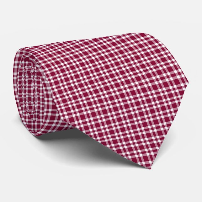 Burgundy White Plaid Pattern Tie (Rolled)