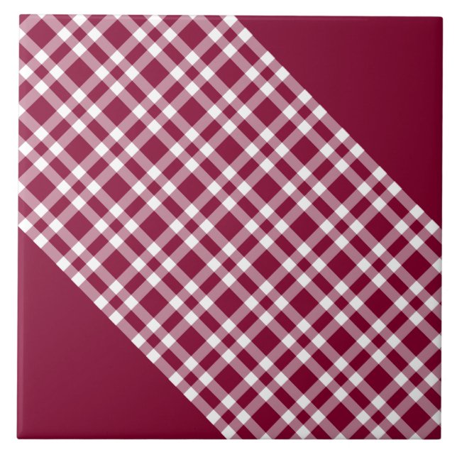 Burgundy White Plaid Pattern Tile (Front)