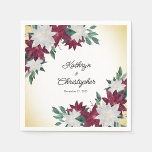 Burgundy & White Poinsettias Christmas Wedding Napkin