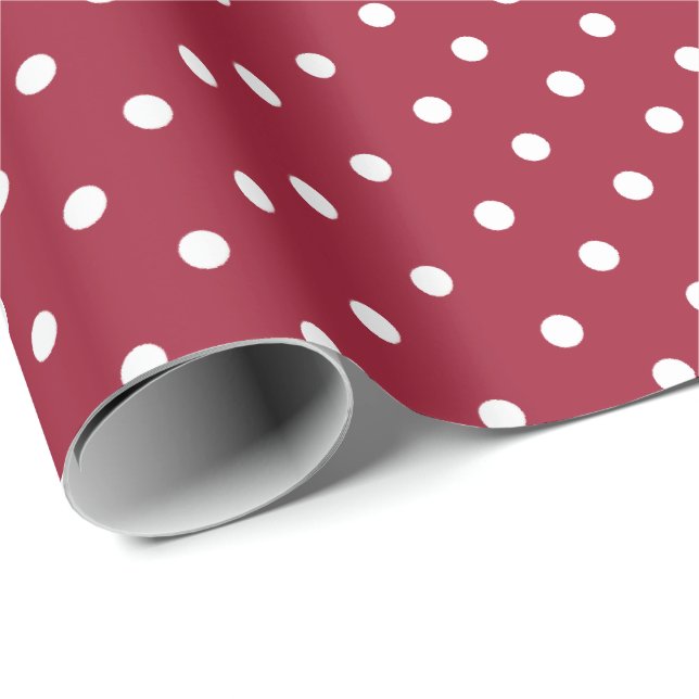 Burgundy | White Polka Dot Wrapping Paper (Roll Corner)