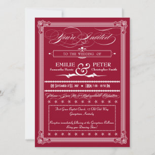 Burgundy & White Poster Style Wedding Invitation