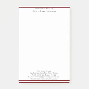 Burgundy White Professional Business Personalised Post-it Notes