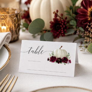 Burgundy White Pumpkin Folded Place Cards