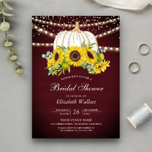 Burgundy White Pumpkin Sunflowers Bridal Shower In Invitation