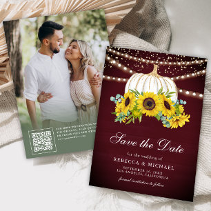 Burgundy White Pumpkin Sunflowers Wedding Photo Save The Date