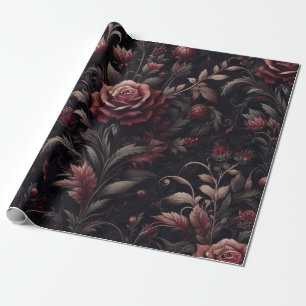 Burgundy White Red Floral Gift Wrapping Paper 