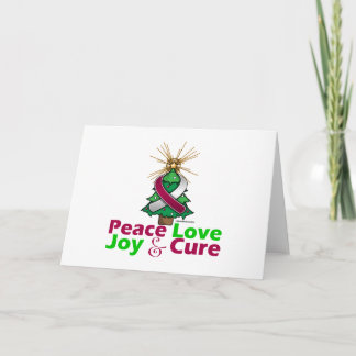Burgundy & White Ribbon Christmas Peace Love, Joy Holiday Card