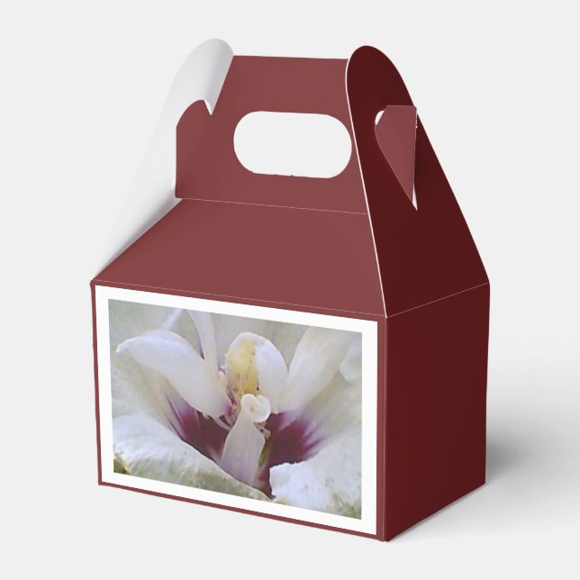 Burgundy White Rose Gift Favour Box (Front Side)