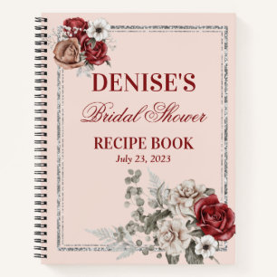 Burgundy & White Roses Bridal Shower Recipe Notebook