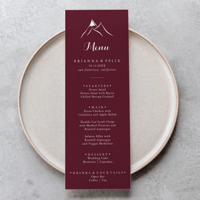 Burgundy White Silhouette Mountain Dinner Menu (Creator Uploaded)