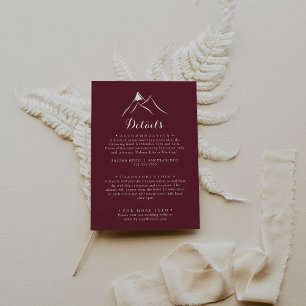 Burgundy White Silhouette Mountain Wedding Details Enclosure Card