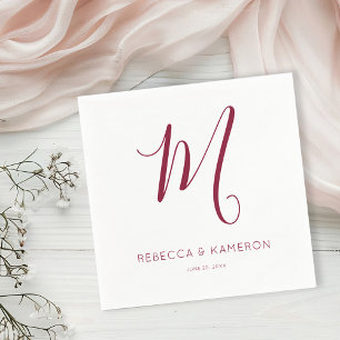 Burgundy & White Simple Elegant Monogram Wedding Napkin