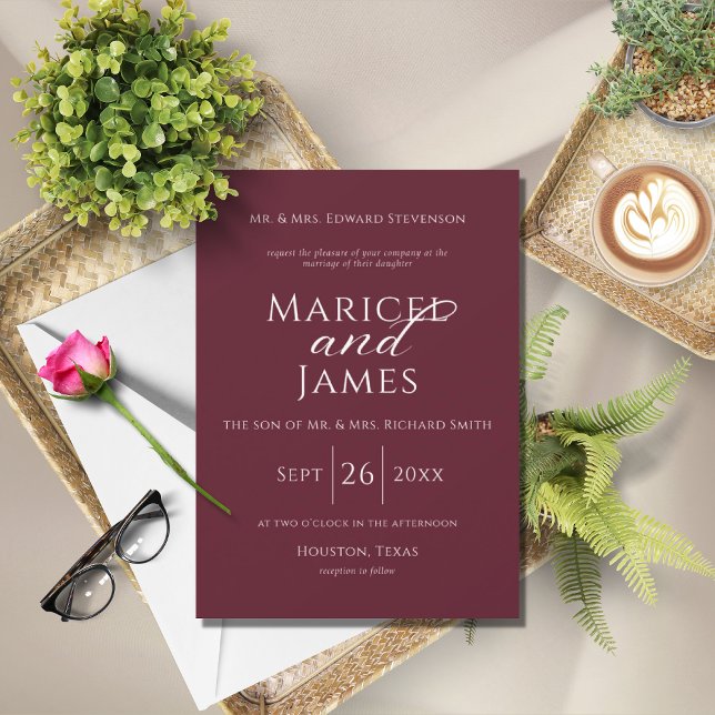 Burgundy & White Simple Modern Wedding Invitation (Creator Uploaded)