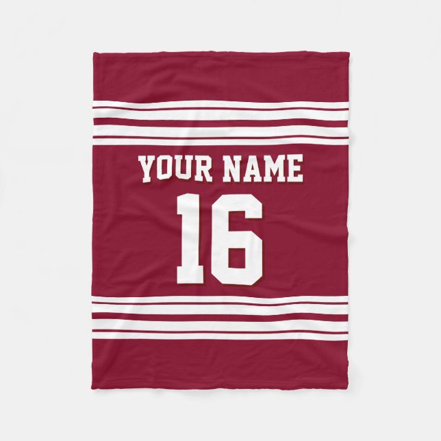 Burgundy White Sports Jersey Fleece Blanket (Front)