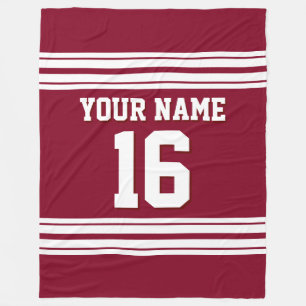 Burgundy White Sports Jersey Fleece Blanket