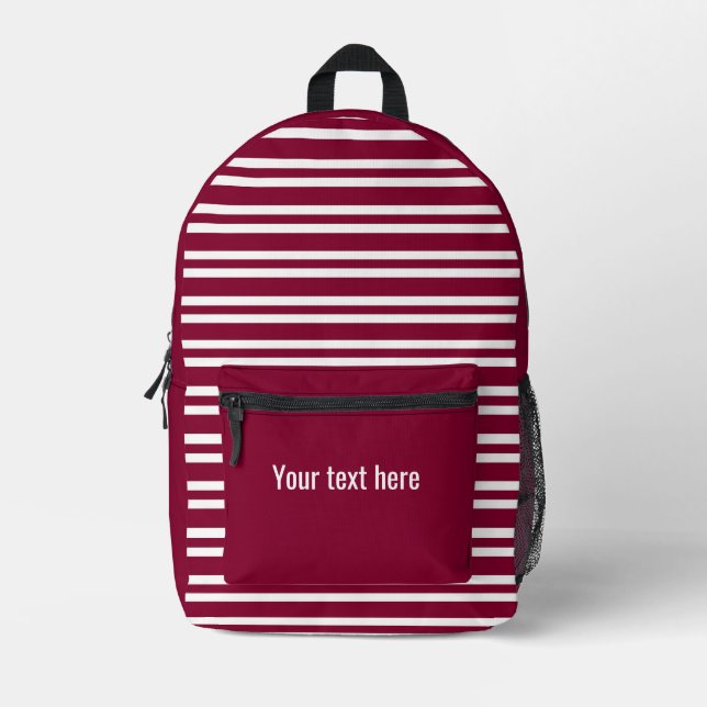 Burgundy White Stripe Seamless Personalize Pattern Printed Backpack (Front)
