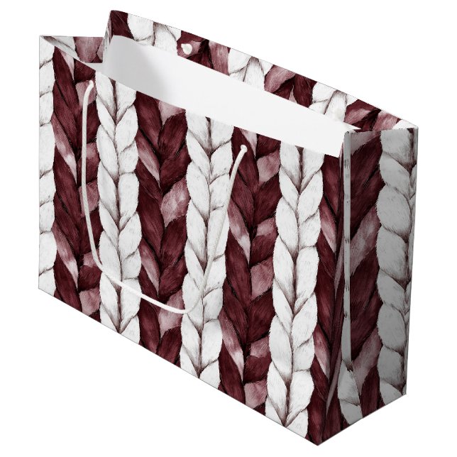 Burgundy White Stripes Christmas Large Gift Bag (Front Angled)