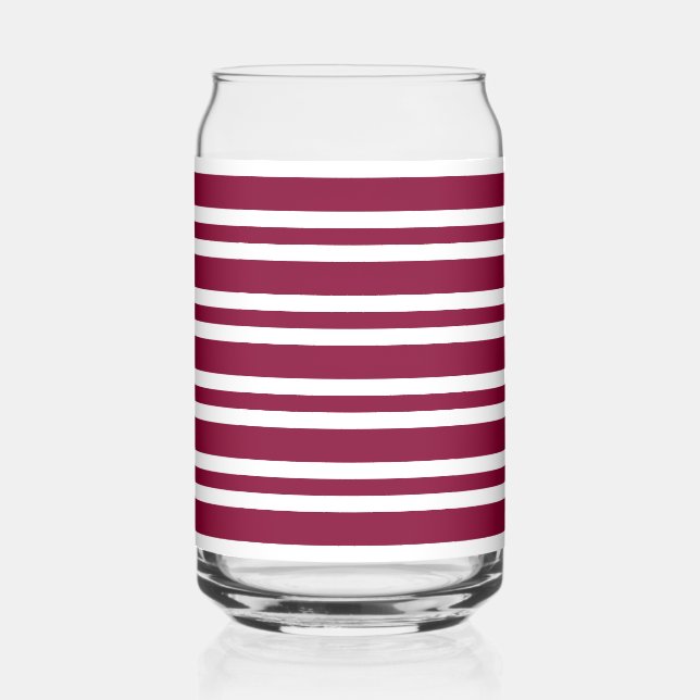 Burgundy White Stripes Seamless Pattern Can Glass (Front)