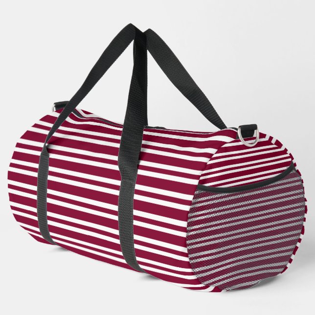 Burgundy White Stripes Seamless Pattern Large Duffle Bag (Right Corner)