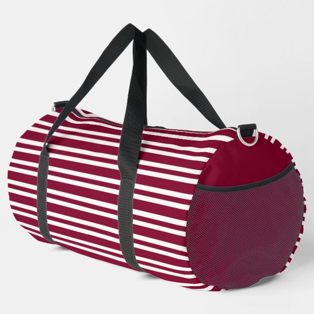 Burgundy White Stripes Seamless Pattern Large Duffle Bag (Right Corner)