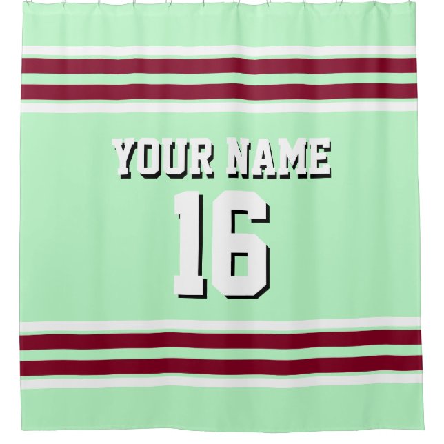 Burgundy White Stripes Sports Jersey Shower Curtain (Front)