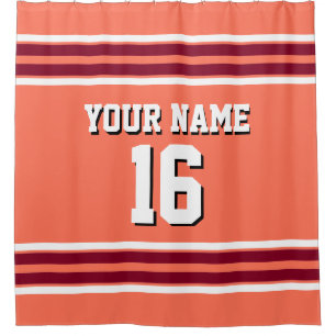 Burgundy White Stripes Sports Jersey Shower Curtain