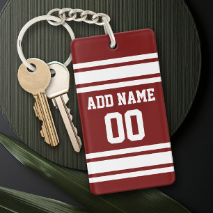 Burgundy White Team Jersey Custom Name and Number Key Ring