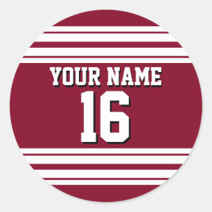 Burgundy White Team Jersey Custom Number Name Classic Round Sticker
