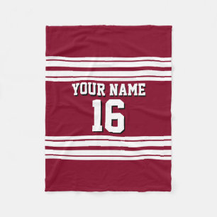 Burgundy White Team Jersey Custom Number Name Fleece Blanket