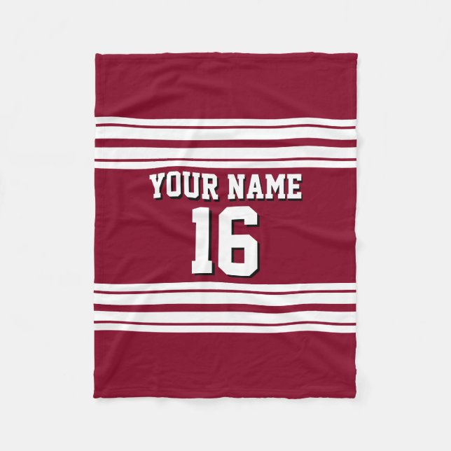 Burgundy White Team Jersey Custom Number Name Fleece Blanket (Front)