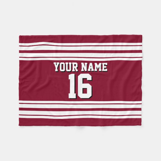 Burgundy White Team Jersey Custom Number Name Fleece Blanket (Front (Horizontal))