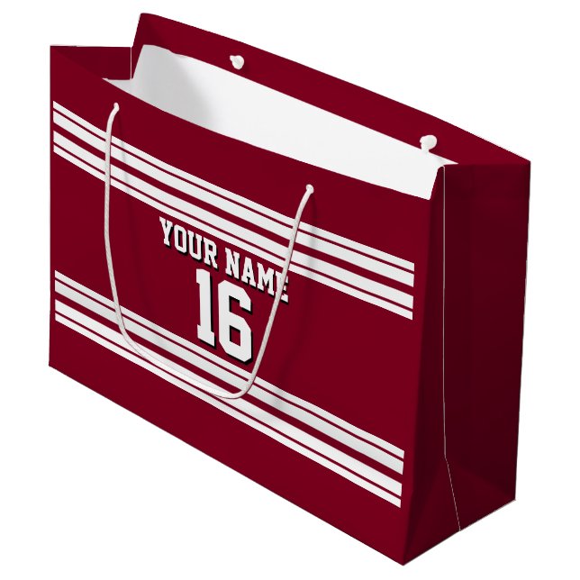 Burgundy White Team Jersey Custom Number Name Large Gift Bag (Front Angled)