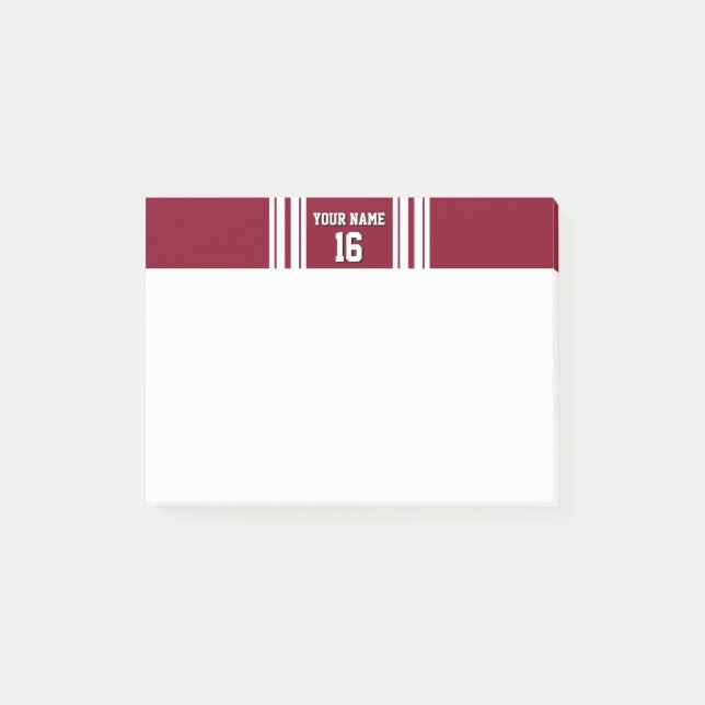 Burgundy White Team Jersey Custom Number Name Post-it Notes (Front)