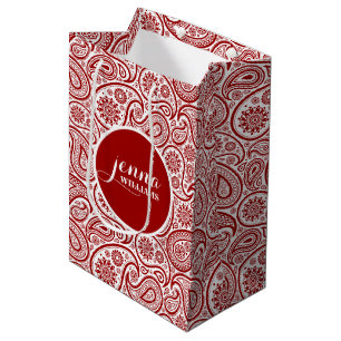 Burgundy & White Vintage paisley Damasks Medium Gift Bag