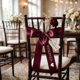 Burgundy & White wedding Reserved Satin Ribbon