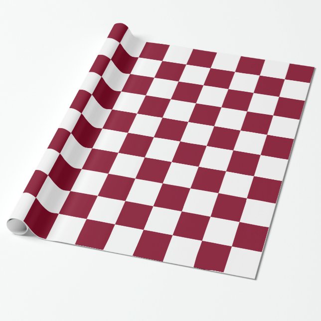 Burgundy White XL Chequered Board Pattern Wrapping Paper (Unrolled)
